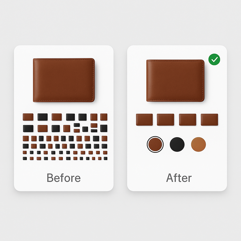 Before and after variant image filtering: mixed gallery vs filtered gallery with swatches