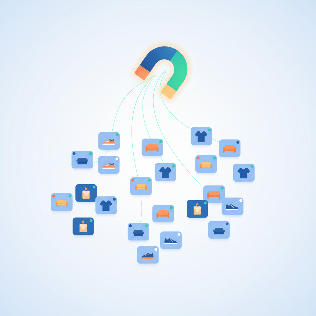 Shopify products being automatically grouped into organized color swatch groups using bulk grouping