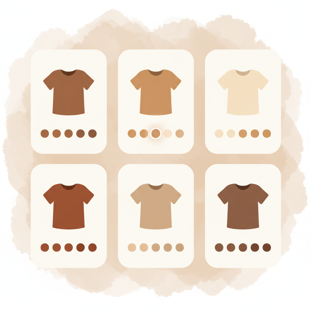 Shopify collection page product cards with color swatches underneath each product