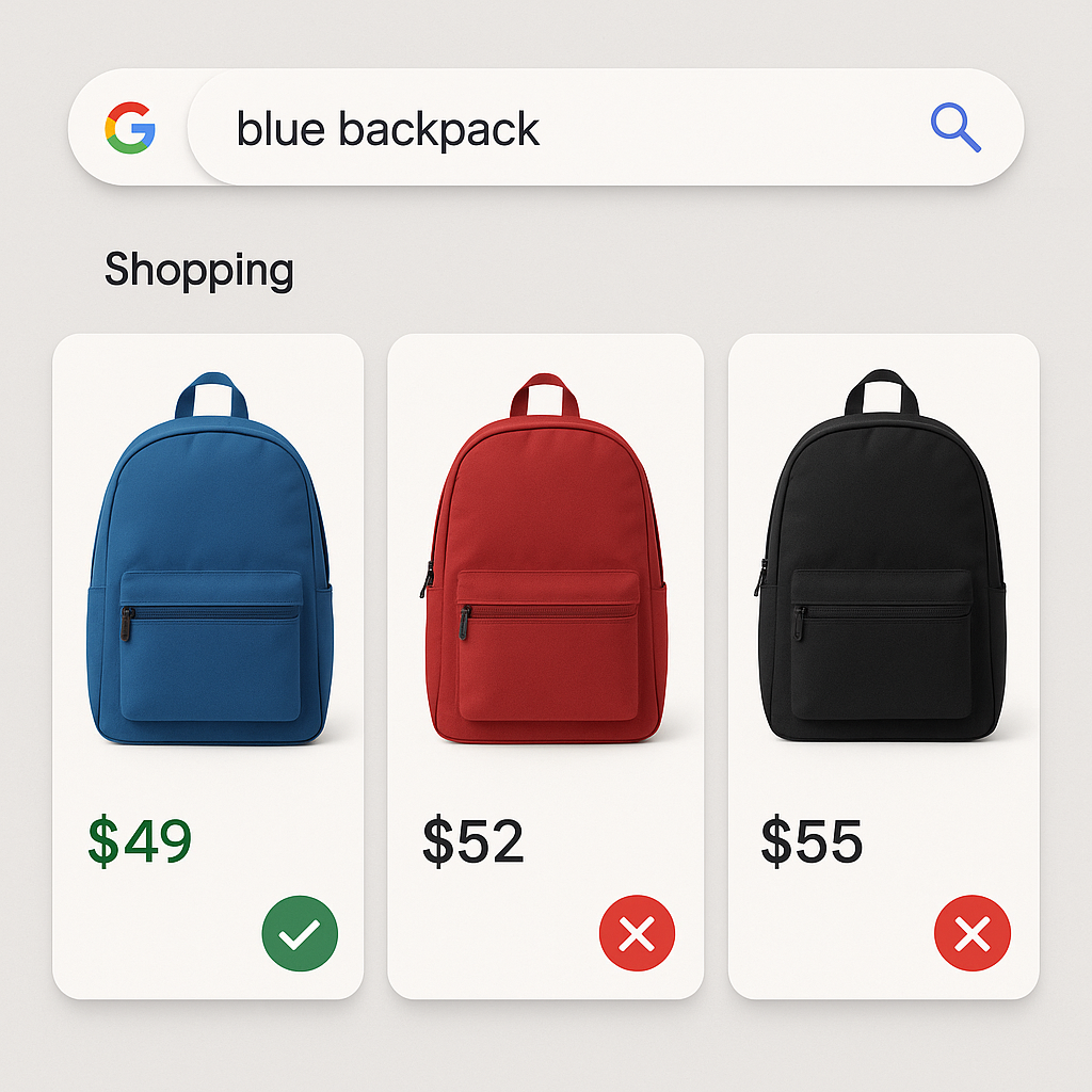 Google Shopping correct vs incorrect variant images