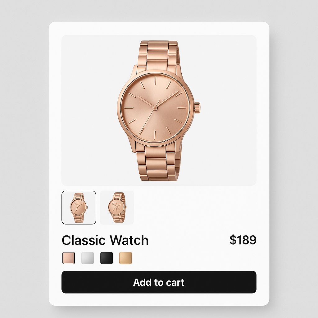 Product page with variant swatches for watch