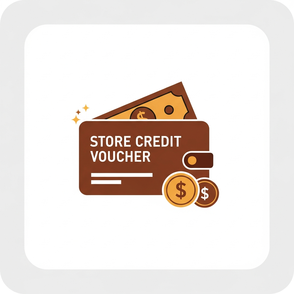 a store credit voucher card with a wallet and loyalty reward icons