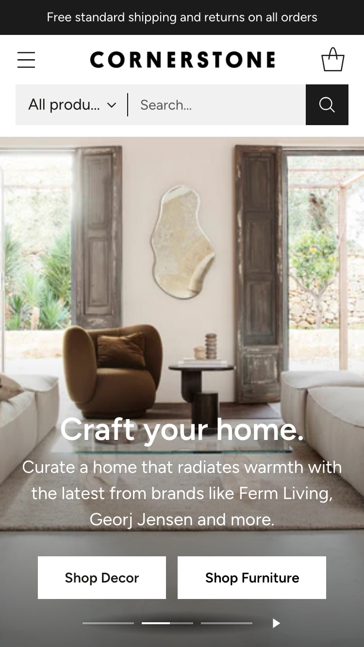 Cornerstone Shopify theme by Fluorescent Design for large catalog home brands