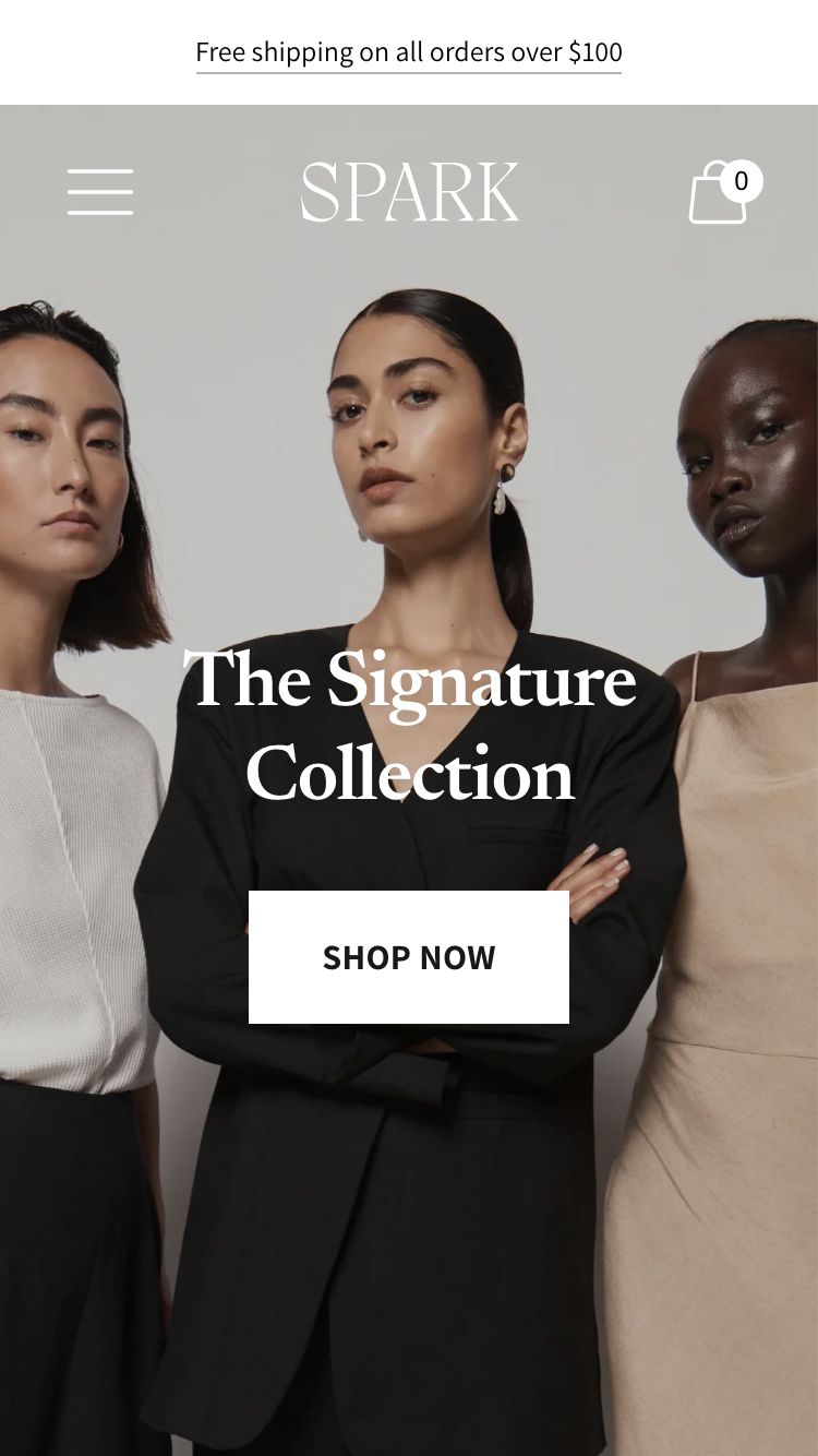 Spark Shopify theme by Fluorescent Design for emerging fashion brands