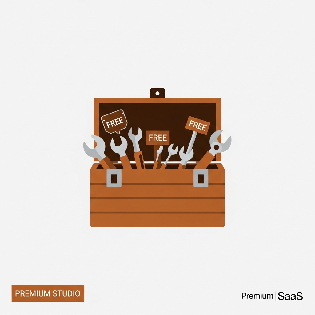 a toolbox opening with free tool icons for SEO images and calculators