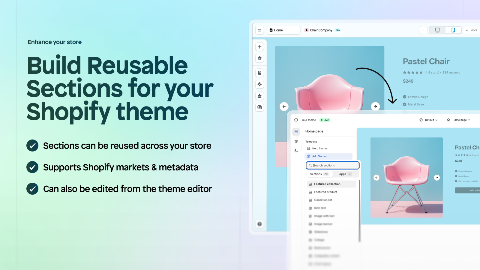 Instant Page Builder reusable theme sections