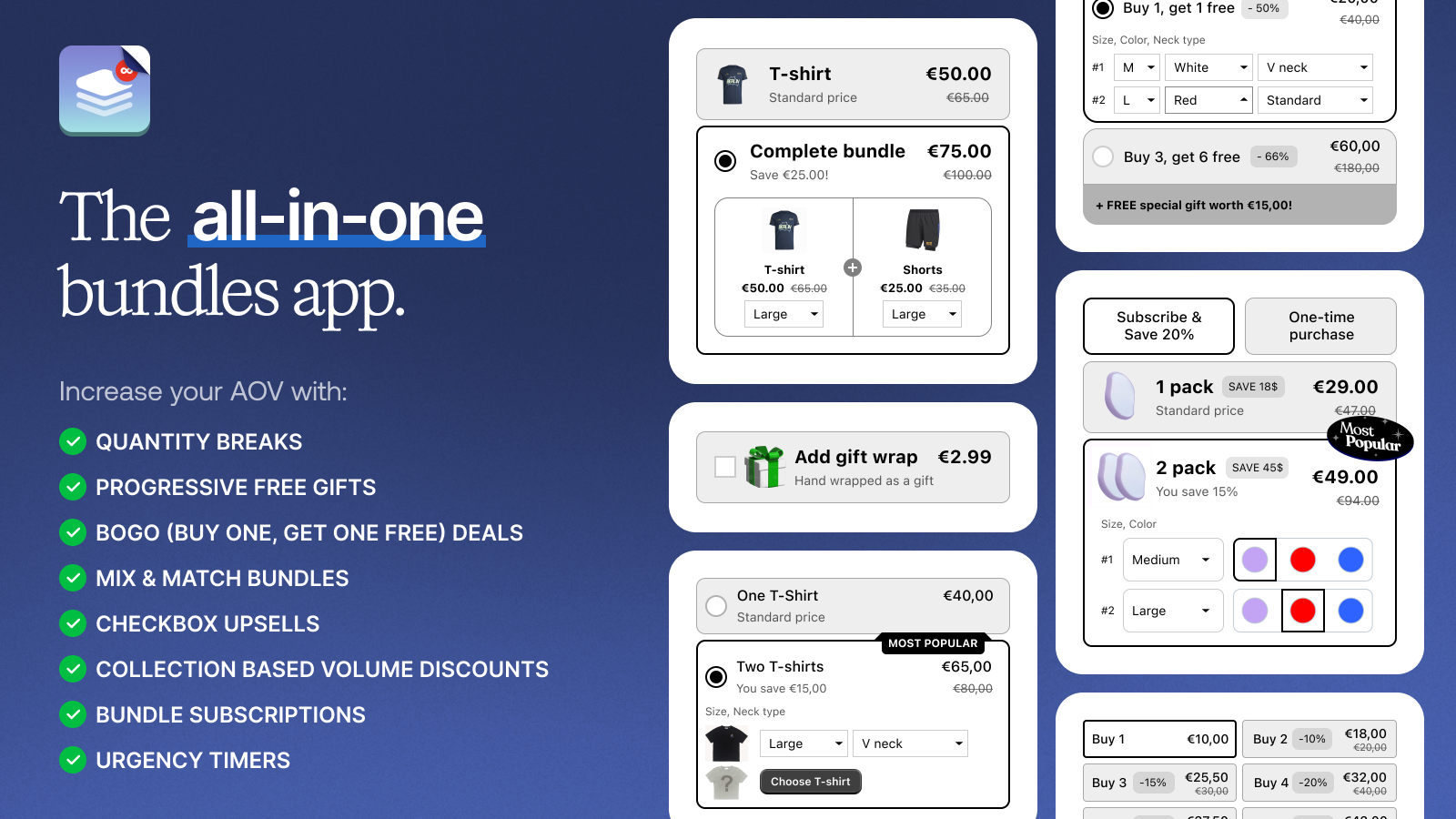 Kaching Bundle screenshot showing volume discounts and BOGO offers
