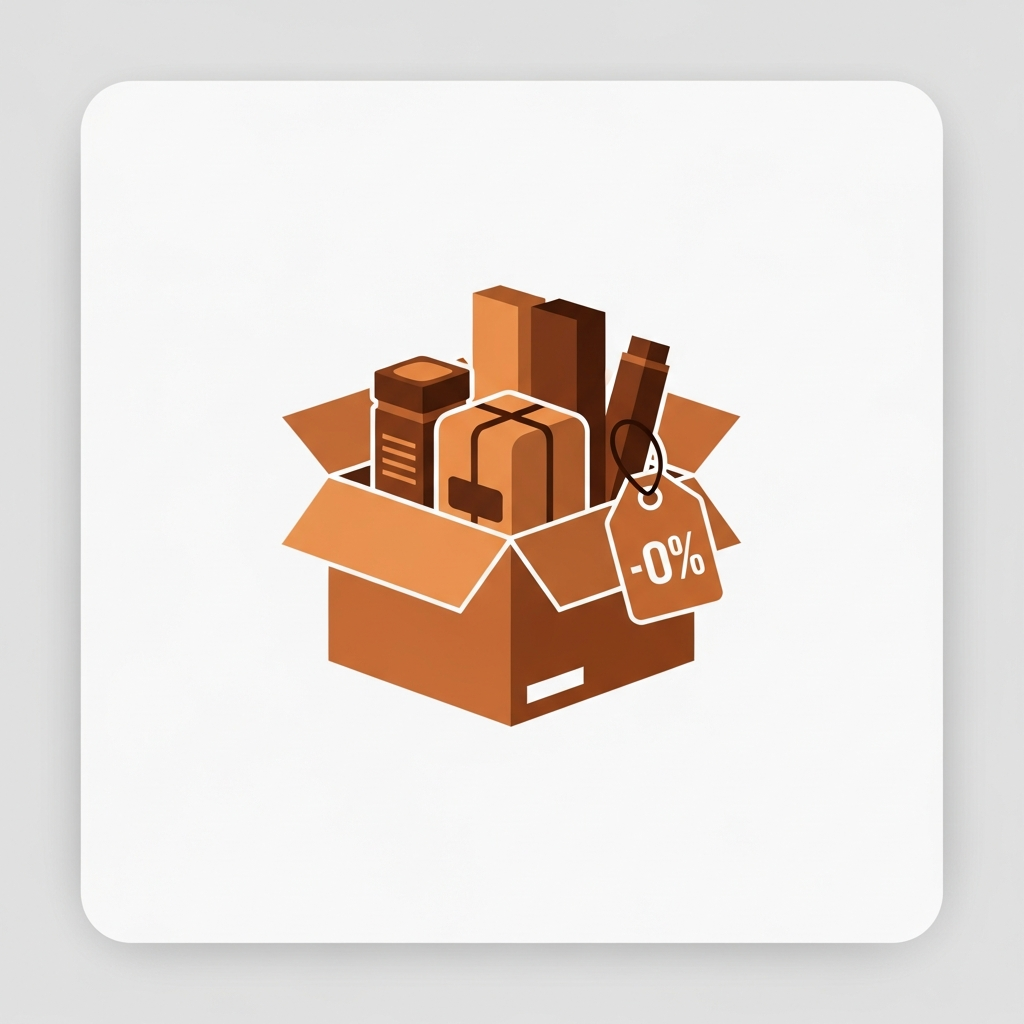 a product bundle box with items grouped together and a discount tag