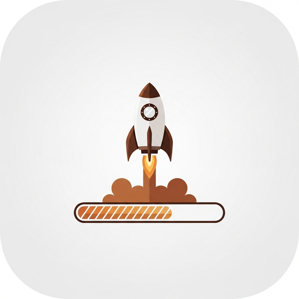 a rocket launching from a product image upload progress bar