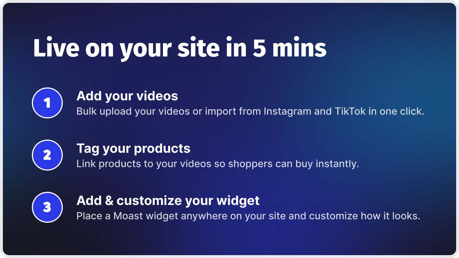 Moast shoppable video widgets on Shopify product pages and homepage