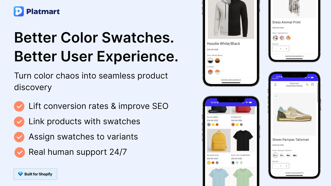 Platmart Color Swatches Shopify App Store listing