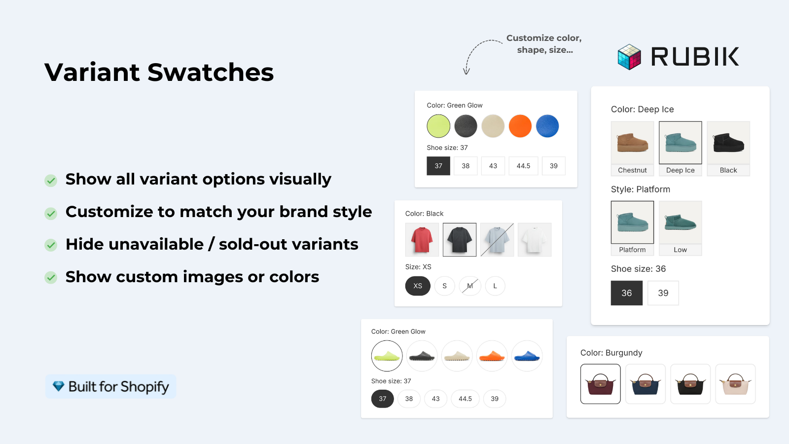 Rubik Variant Images swatch customization showing image and color swatches
