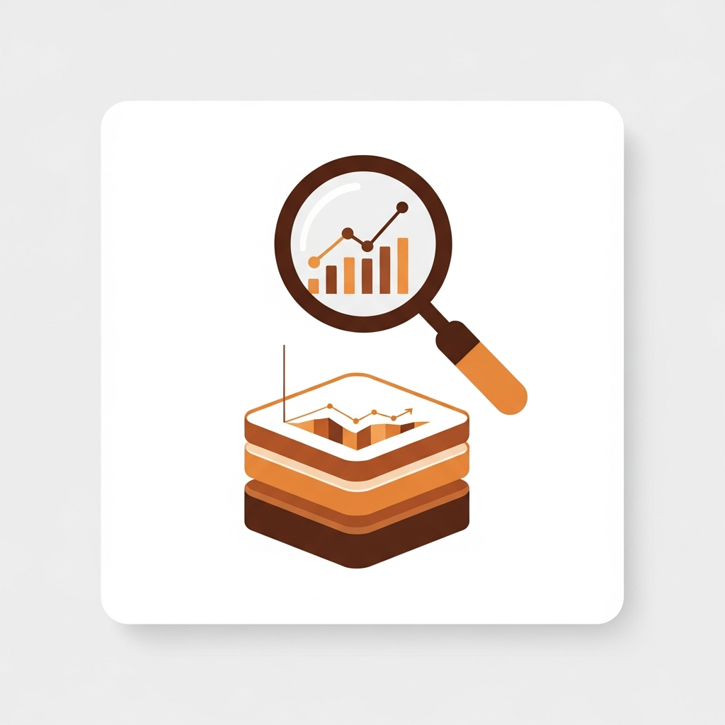 a stack of app blocks with a magnifying glass inspecting performance metrics