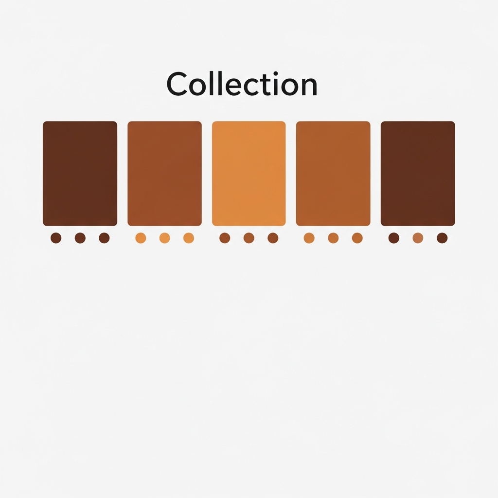 a collection page grid with color swatch dots underneath each product card