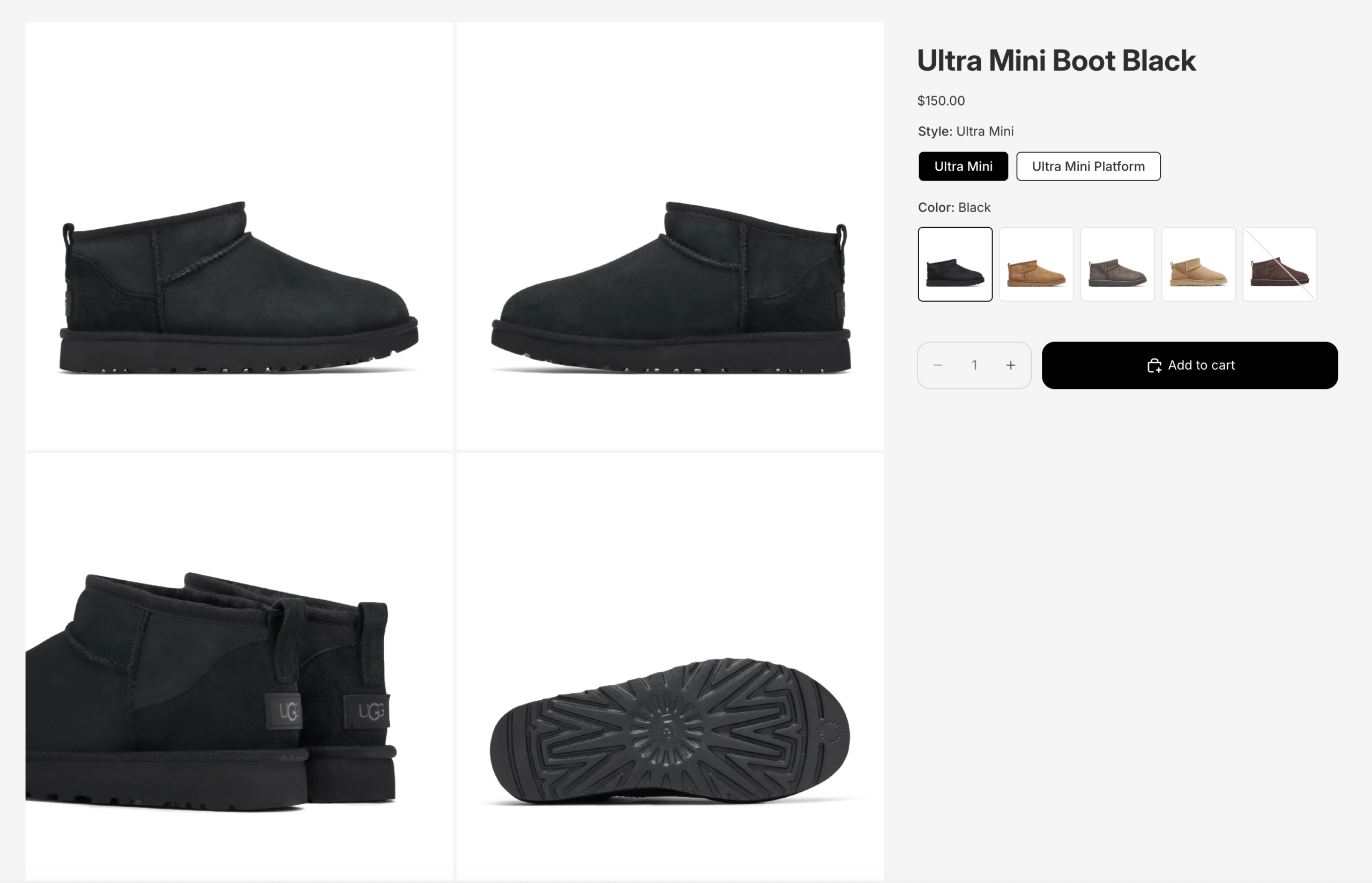Shopify product page with color and style swatch rows on the Rubik demo store