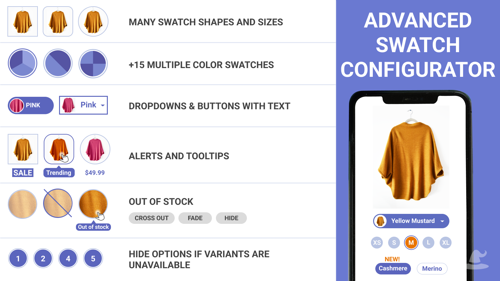 Variant Image Wizard + Swatch screenshot showing advanced swatch configurator