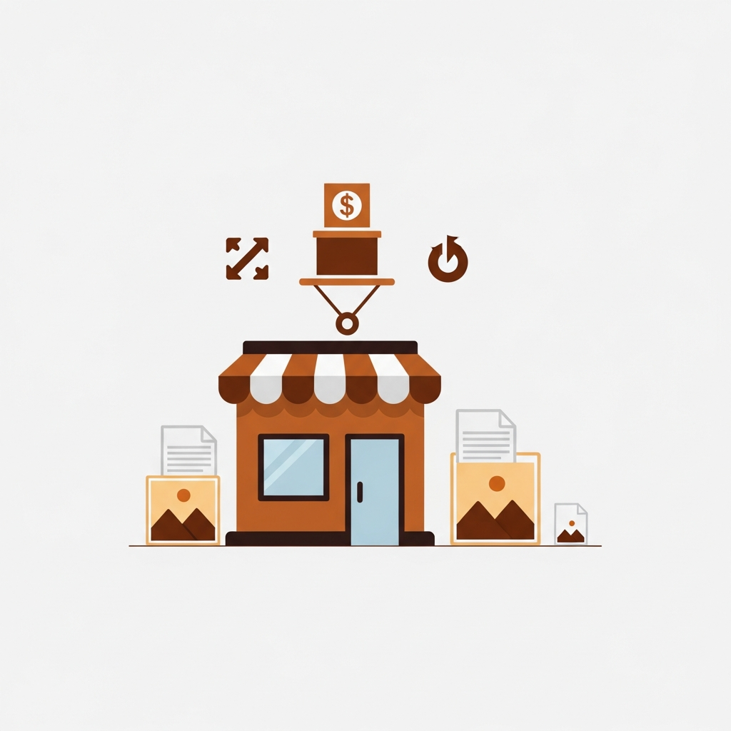 a storefront weighted down by heavy image files with app tools lifting the load