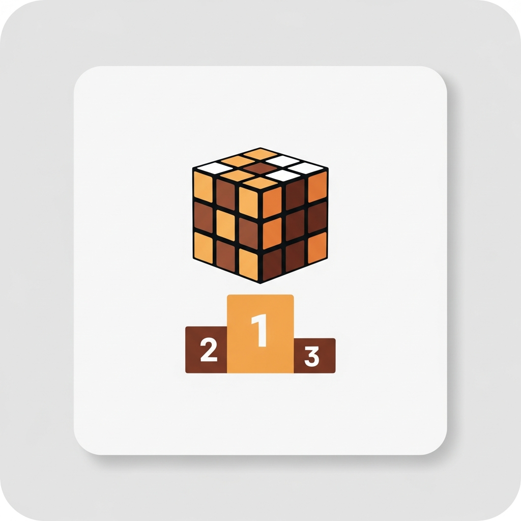 a Rubik cube icon standing on a podium above competitor app icons