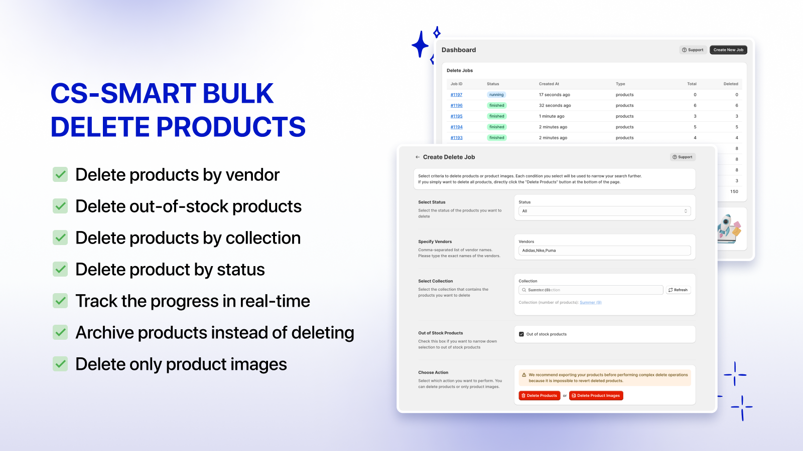 CS Bulk Delete Products filtered bulk delete with preview and 301 redirects
