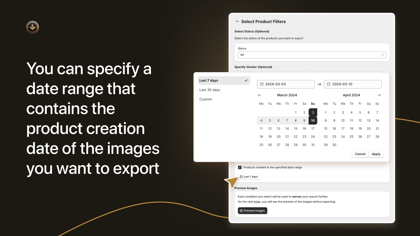 CS Export Product Images filter by date range and export