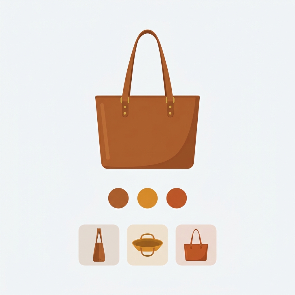 a Palo Alto themed product page showing a leather bag with color swatches below and variant-filtered gallery thumbnails