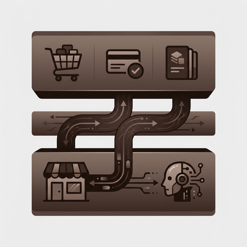 Universal Commerce Protocol stack: UCP capabilities running over the MCP transport channel between merchant and AI agent