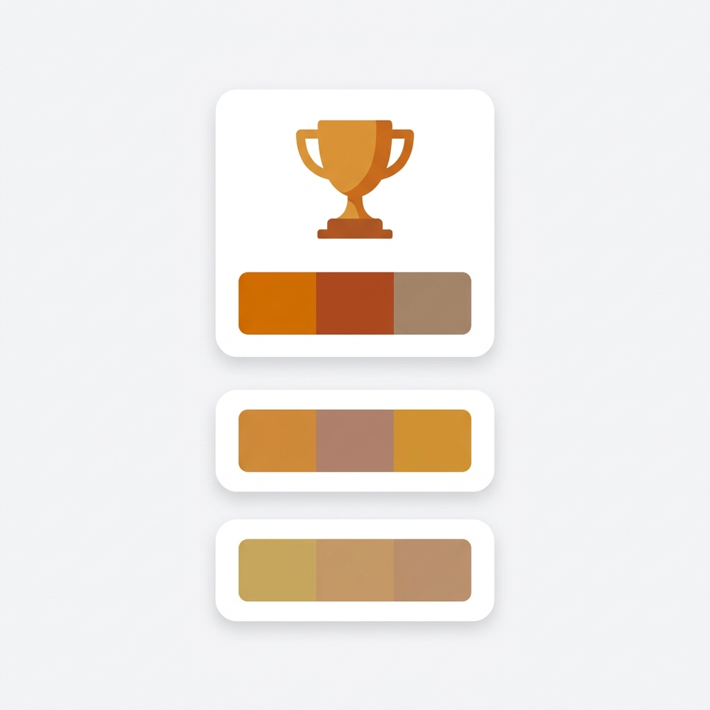a ranked list of app cards each showing color swatches with a trophy on the top one