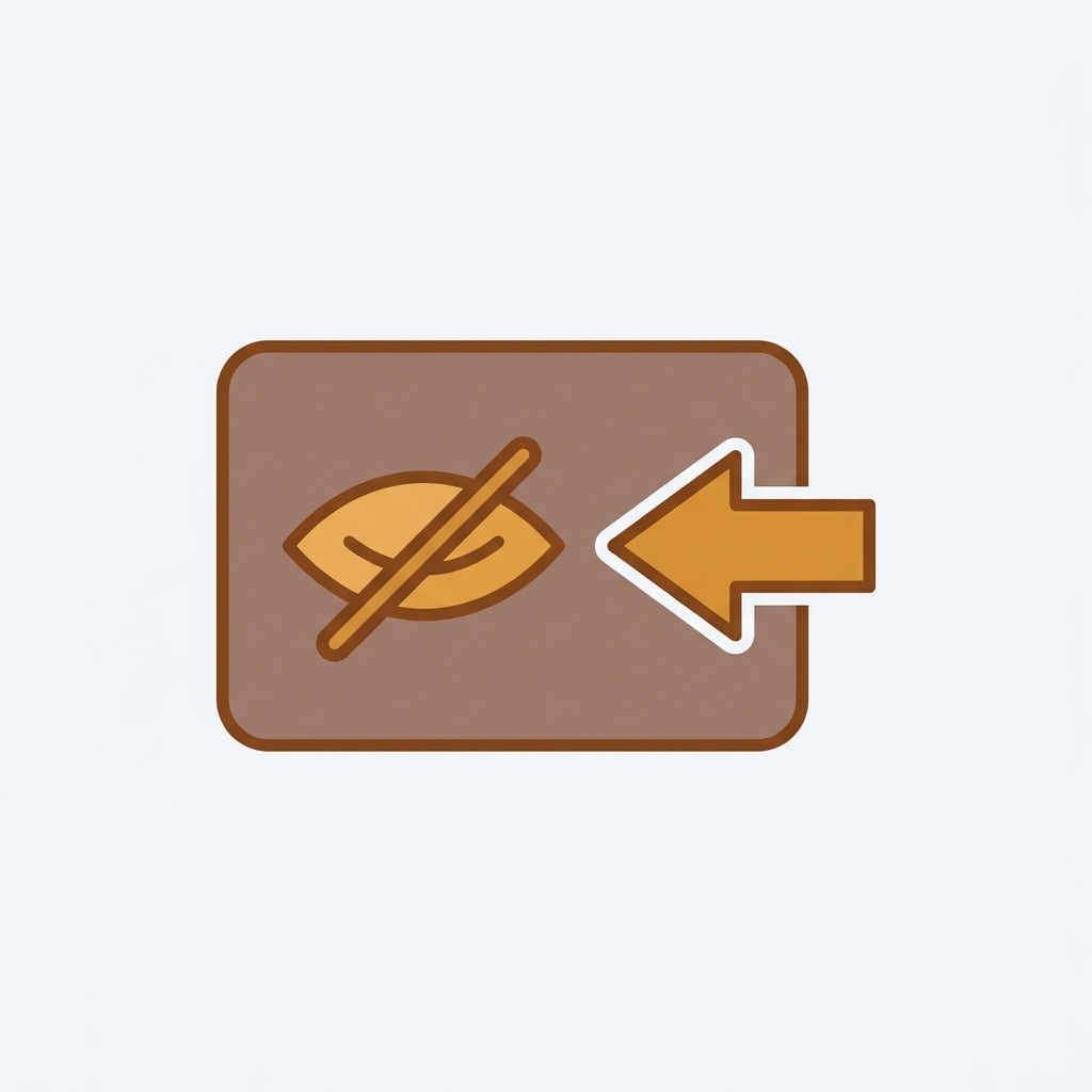 a single product card with a hidden eye icon on it and a direct link arrow still pointing to it, representing a product hidden from browsing but reachable by link