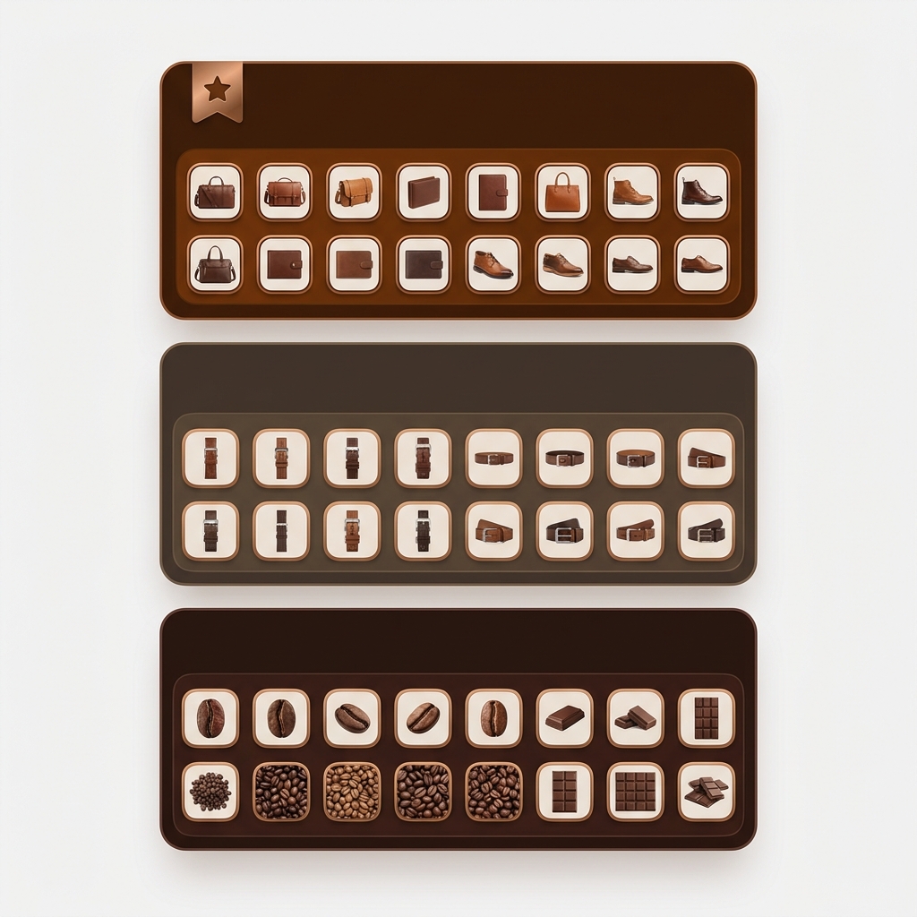 a ranked shortlist of three app cards for showing multiple product variant images, the top card highlighted with a small star badge, tiny product photo thumbnails on each card