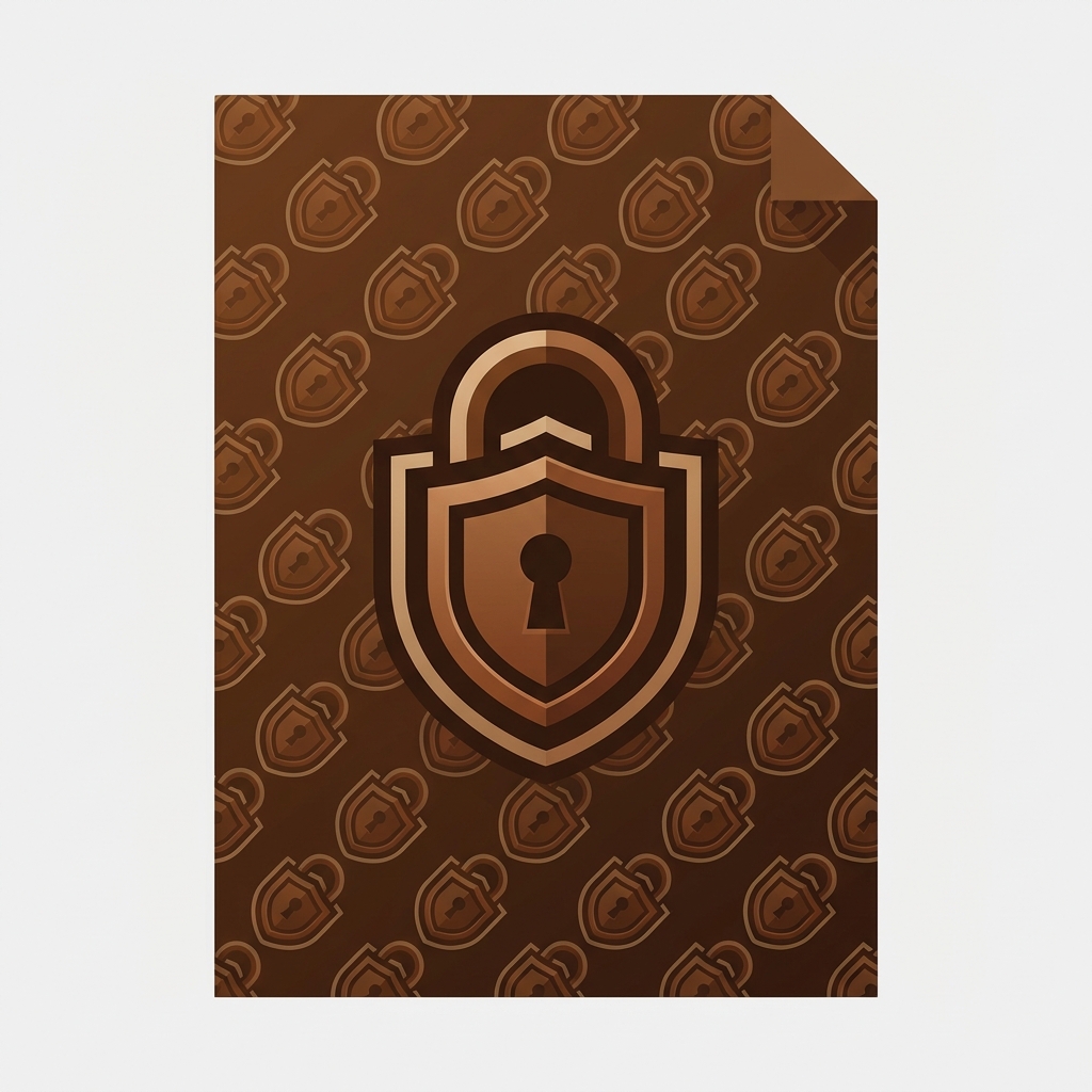 a single PDF document sheet with a padlock shield and a repeating diagonal watermark stamp pattern across it, protected pdf, no text no letters no numbers