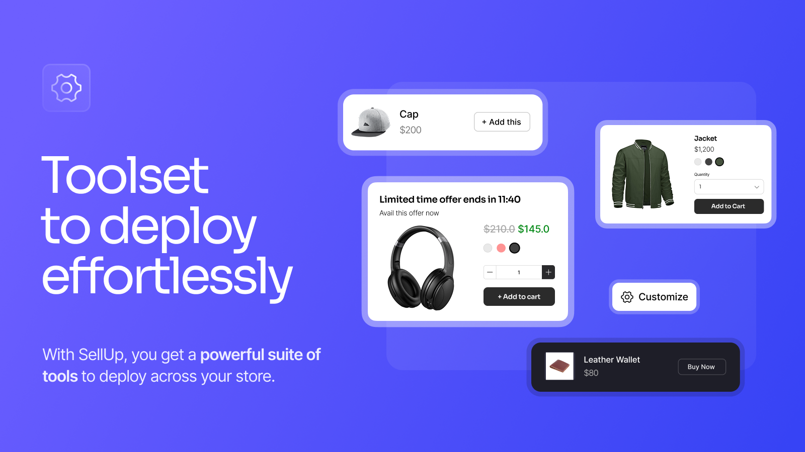 SellUp upsell toolset with product add-ons, limited time offers, and customizable widgets on Shopify