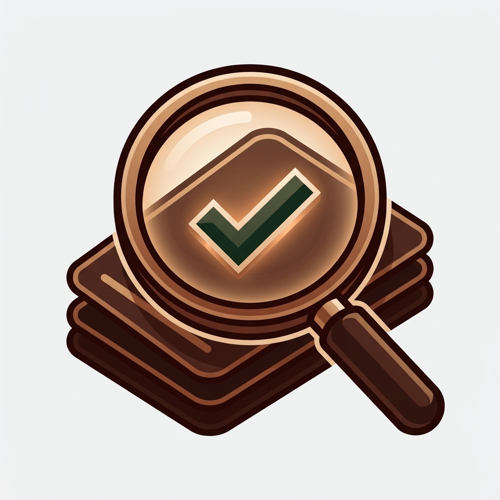 a magnifying glass discovering a row of product cards with a green check mark, search engine indexing concept